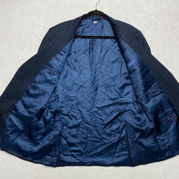 Samuelsohn Sport Coat Mens 44 Tall Blue Check Ermenegildo Zegna Fabric Jacket - Picture 6 of 14